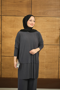 Alt Piliseli Bisiklet Yaka Takım Gri