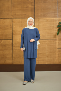 Alt Piliseli Bisiklet Yaka Takım İndigo Mavi