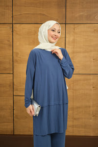 Alt Piliseli Bisiklet Yaka Takım İndigo Mavi