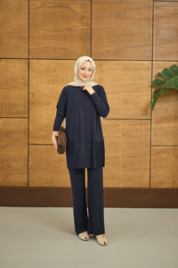 Alt Piliseli Bisiklet Yaka Takım Lacivert