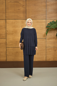 Alt Piliseli Bisiklet Yaka Takım Lacivert