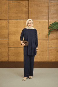 Alt Piliseli Bisiklet Yaka Takım Lacivert