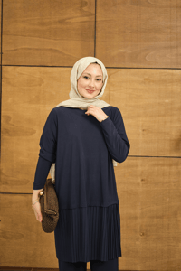 Alt Piliseli Bisiklet Yaka Takım Lacivert