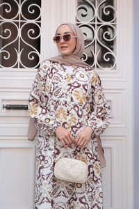 Anadolu Esintisi Desen Elbise  Kahverengi