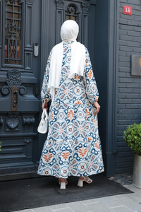 Anadolu Esintisi Desen Elbise  Mavi