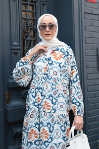 Anadolu Esintisi Desen Elbise  Mavi