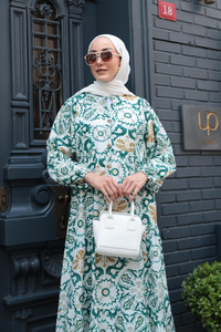 Anadolu Esintisi Desen Elbise  Yeşil