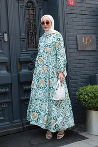 Anadolu Esintisi Desen Elbise  Yeşil