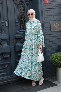 Anadolu Esintisi Desen Elbise  Yeşil