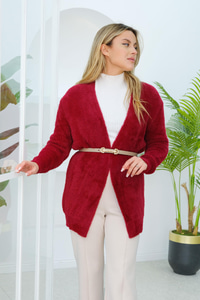 Angora Selanik Örgülü Hırka Bordo