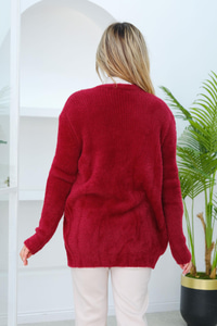 Angora Selanik Örgülü Hırka Bordo