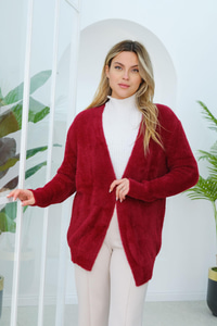 Angora Selanik Örgülü Hırka Bordo