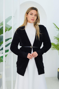 Angora Selanik Örgülü Hırka Siyah