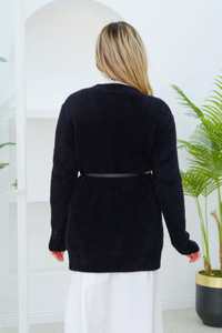 Angora Selanik Örgülü Hırka Siyah