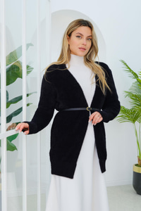 Angora Selanik Örgülü Hırka Siyah