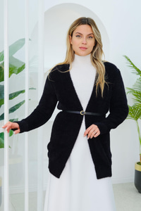 Angora Selanik Örgülü Hırka Siyah