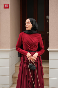 Anneliesse Şifon Fırfırlı Takım Bordo