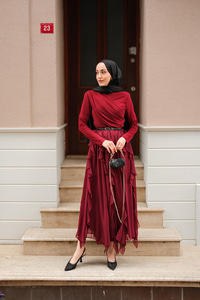 Anneliesse Şifon Fırfırlı Takım Bordo