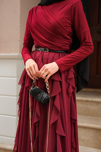 Anneliesse Şifon Fırfırlı Takım Bordo