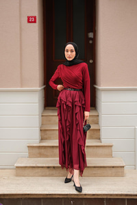 Anneliesse Şifon Fırfırlı Takım Bordo