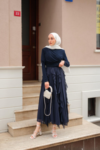 Anneliesse Şifon Fırfırlı Takım Lacivert