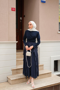 Anneliesse Şifon Fırfırlı Takım Lacivert