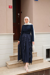 Anneliesse Şifon Fırfırlı Takım Lacivert