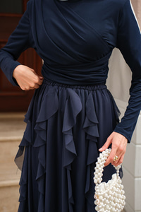 Anneliesse Şifon Fırfırlı Takım Lacivert