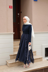 Anneliesse Şifon Fırfırlı Takım Lacivert