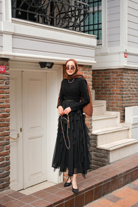 Anneliesse Şifon Fırfırlı Takım Siyah