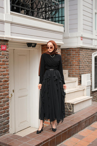 Anneliesse Şifon Fırfırlı Takım Siyah