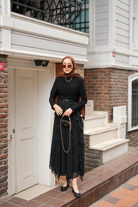 Anneliesse Şifon Fırfırlı Takım Siyah