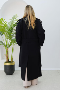 Apolet Detay Bel Bağlamalı Kaban Siyah