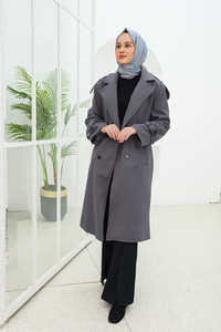 Apolet Detay Midi Boy Kaşe Kaban Antrasit