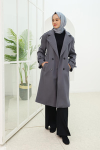 Apolet Detay Midi Boy Kaşe Kaban Antrasit