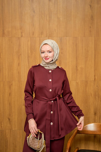 Apoletli Kemerli İkili Takım Bordo