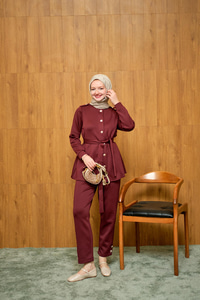 Apoletli Kemerli İkili Takım Bordo