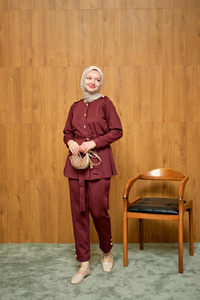 Apoletli Kemerli İkili Takım Bordo