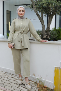 Apoletli Kemerli İkili Takım Fıstık Yeşil