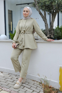 Apoletli Kemerli İkili Takım Fıstık Yeşil