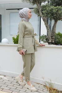 Apoletli Kemerli İkili Takım Fıstık Yeşil