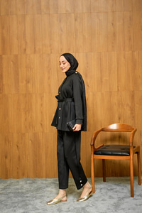 Apoletli Kemerli İkili Takım Siyah