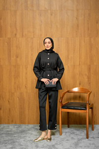 Apoletli Kemerli İkili Takım Siyah