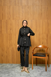 Apoletli Kemerli İkili Takım Siyah