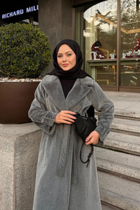 Apoletli Uzun Kaban Gri