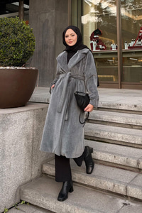 Apoletli Uzun Kaban Gri