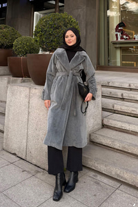 Apoletli Uzun Kaban Gri