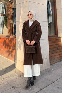 Apoletli Uzun Kaban Kahverengi