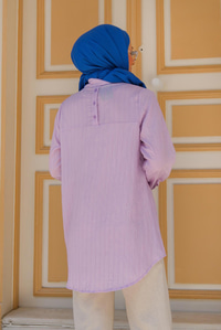 Arka Düğme Detay Kabartma Çizgili Gömlek Lila