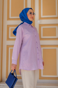Arka Düğme Detay Kabartma Çizgili Gömlek Lila